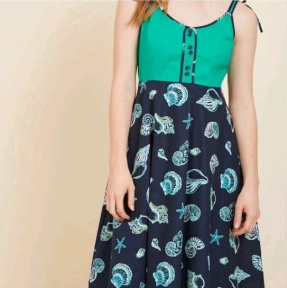 Modcloth Dresses & Skirts - Modcloth Waiting by the Sea Navy Blue and Green Retro Styling Dress NWOT Sz XL